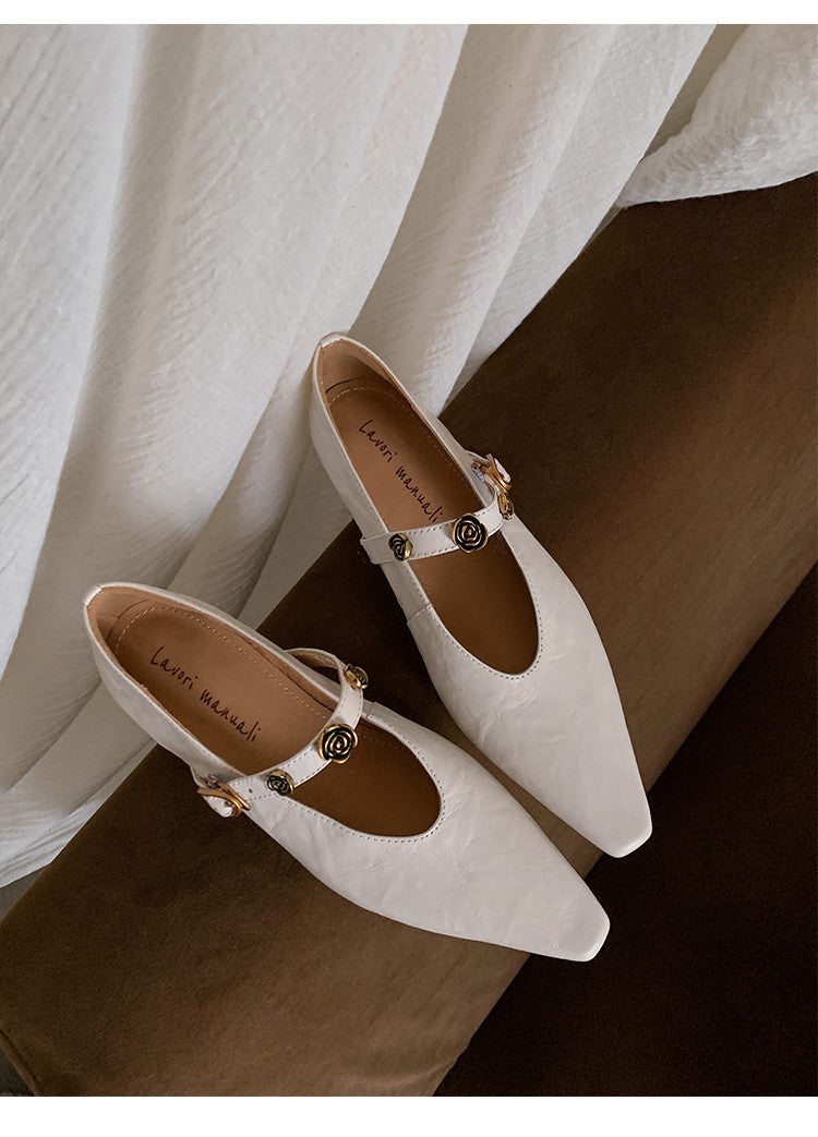 Karin Luna In Stock Spot Goods    Retro Classic Metal Camellia Irregular Heel Single Shoes