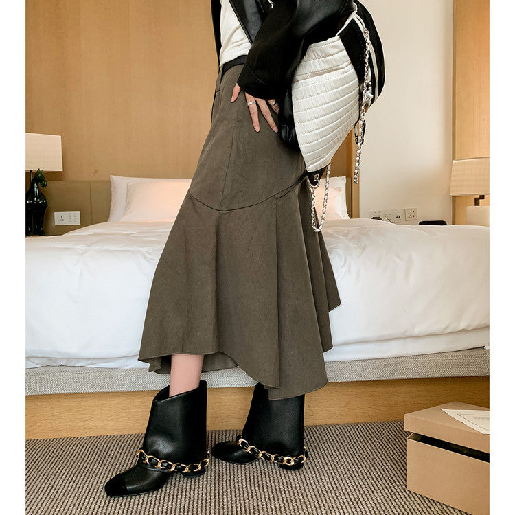 Karin Luna Classic Style Xiangjia Style Chunky Heel Chain Ankle Boots