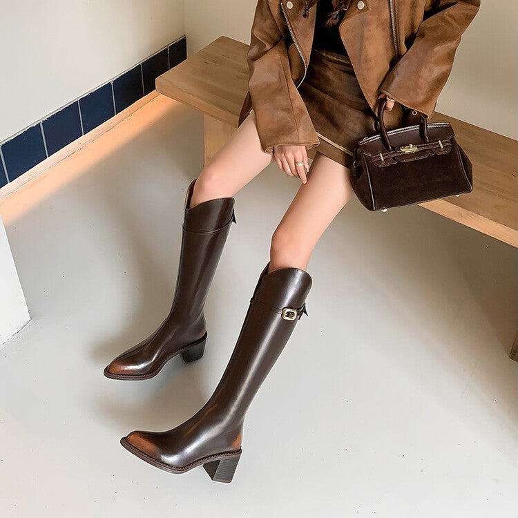 Karin Luna Bestseller  Popular Understood everything  Basic Elegant Outfit Pointed Toe Chunky Heel Full Cowhide I Am A Knight Boots