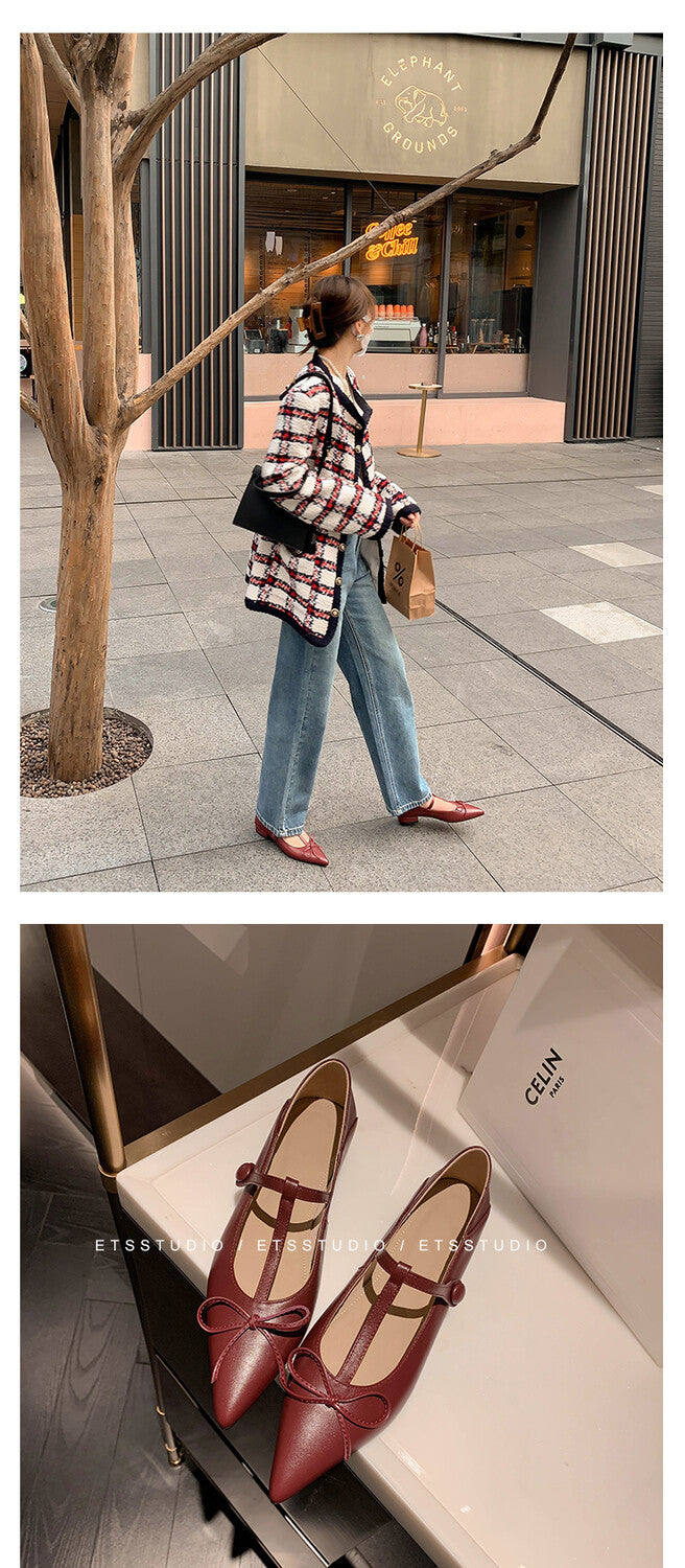 Karin Luna is a perfect Korean drama heroine~French Retro Style Full leather inside and out Pointed Bowknot