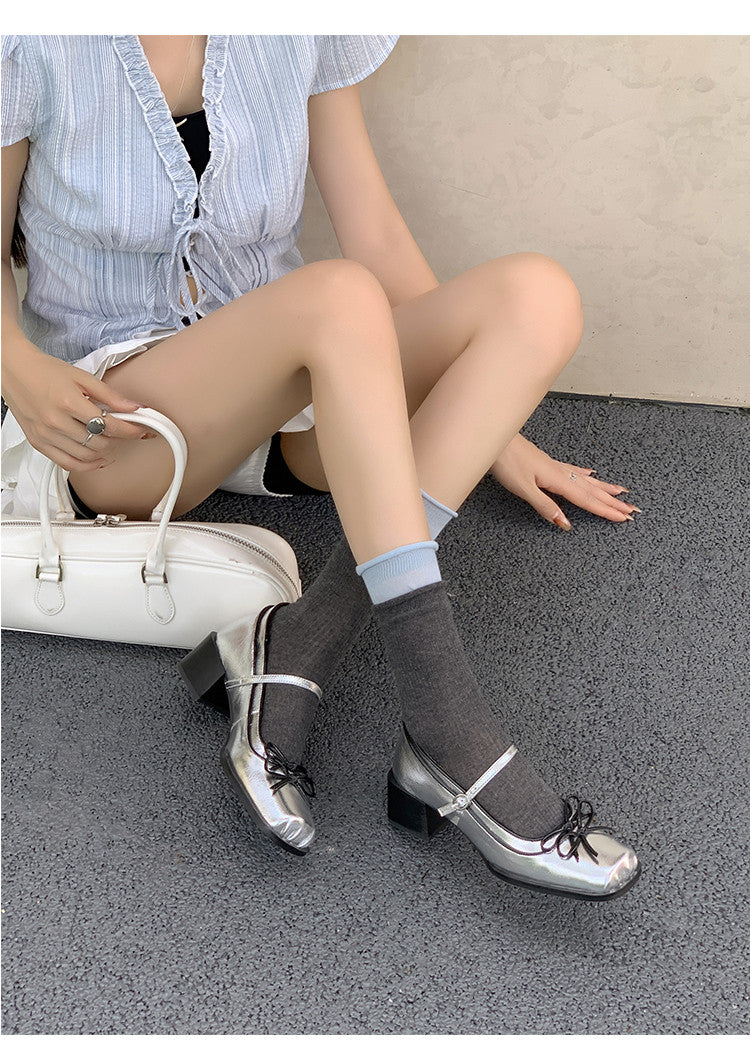 Karin Luna In Stock Spot Goods   One-strap Bowknot Square Toe Chunky Heel Mary Jane Shoes