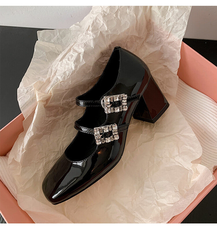 Karin Luna In Stock In stock   The heroine Ao~Square Toe High Heel One Strap Popular Rhinestone Mary Jane Shoes