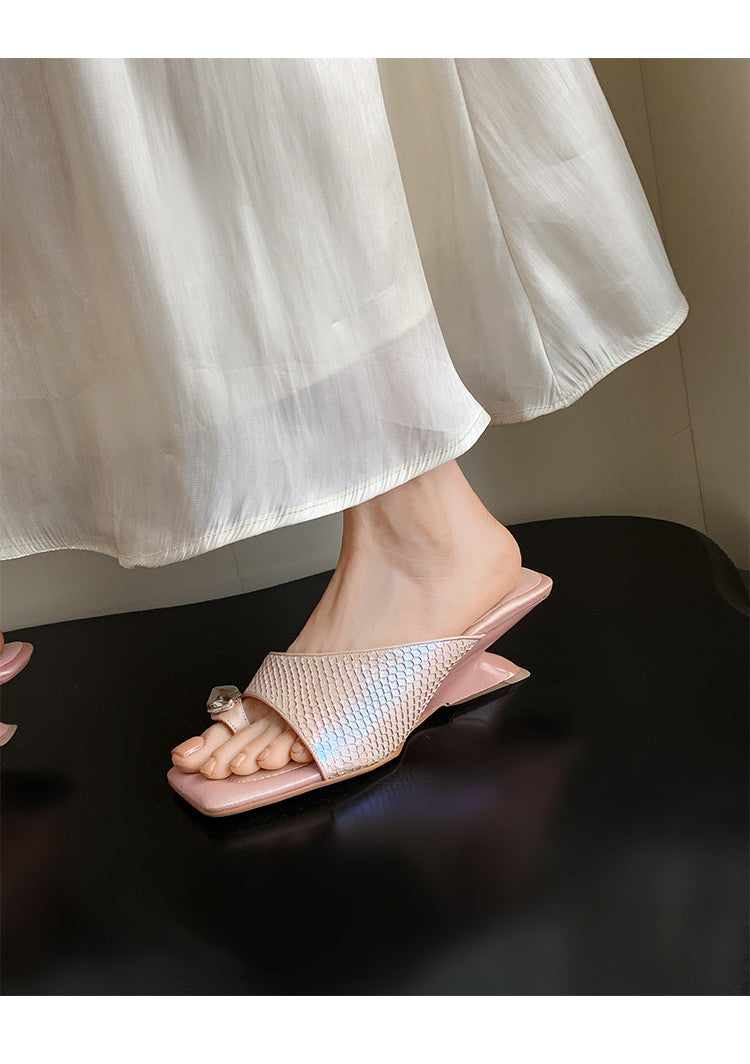 Karin Luna Fish Skin Series~Minimalist Square Toe Popular Irregular Heel Slippers