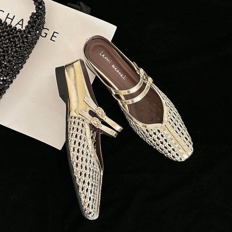 Karin Luna In Stock Spot Goods Hollow Woven One-Strap Closed-Toe Slippers