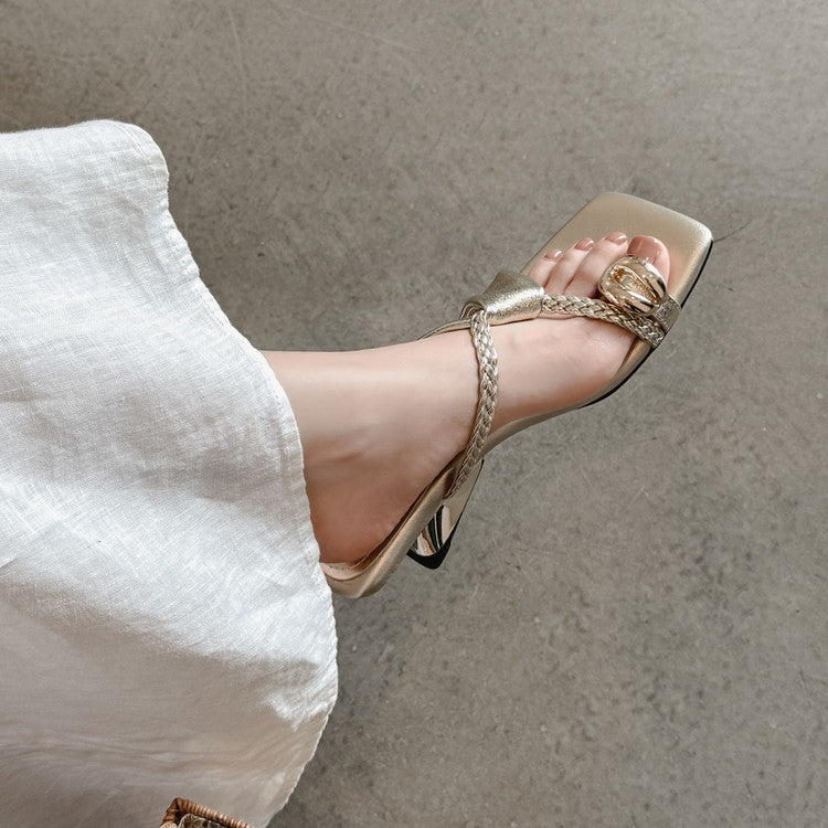 Karin Luna Braided Style ~Cross Strap Square Toe Irregular Heel Slippers