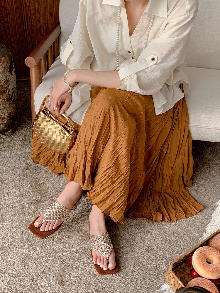 Karin Luna Hot-Selling Braided Style  In stock Toe-strap Woven Sofa Insole Slippers