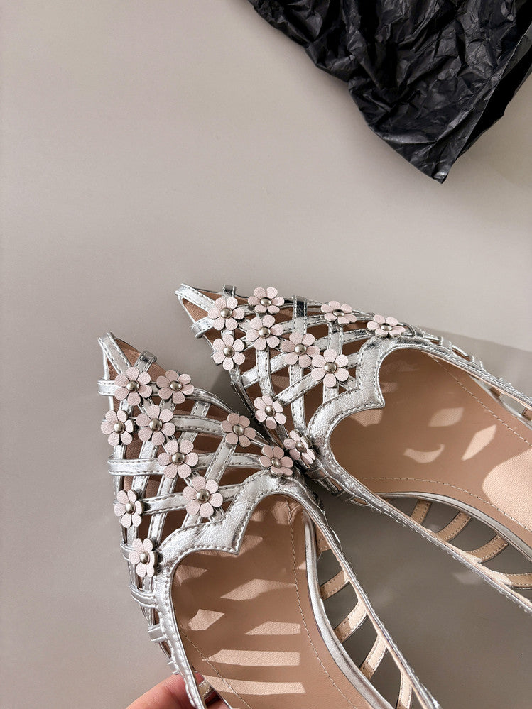 Karin Luna In Stock Spot Goods  Purely Handmade Flowers High-end Hollow Out Sandals