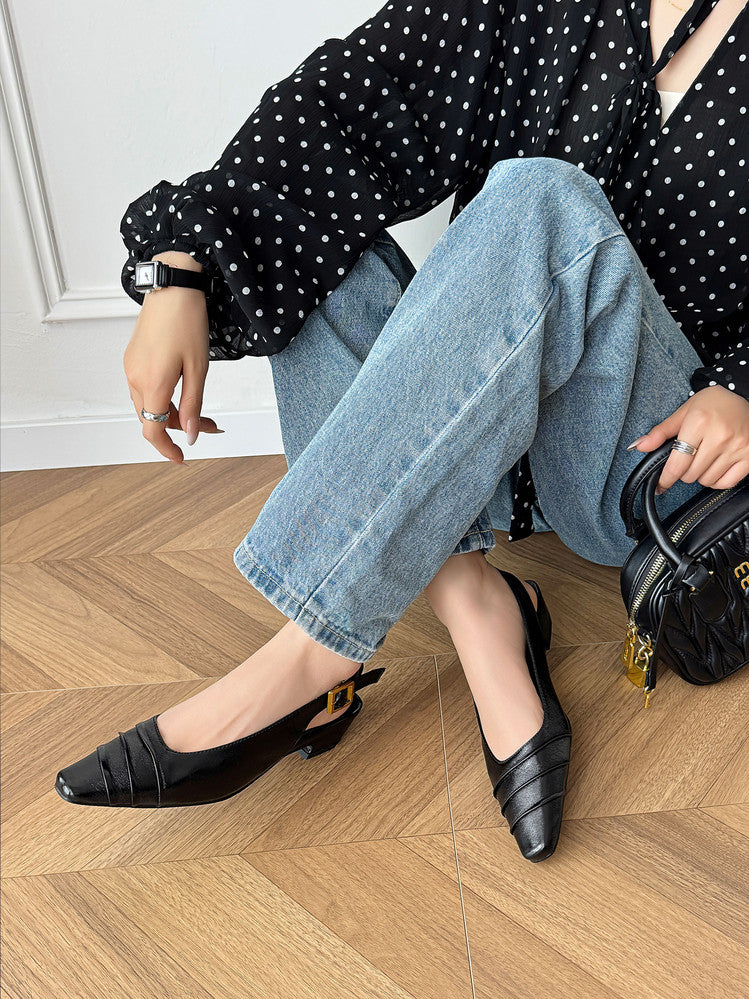 Karin Luna French Retro Square Toe Wrinkled Closed-Toe Sandals