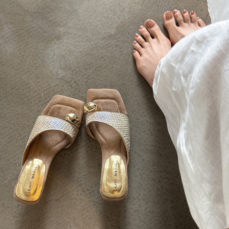 Karin Luna Fish Skin Series~Minimalist Square Toe Popular Irregular Heel Slippers