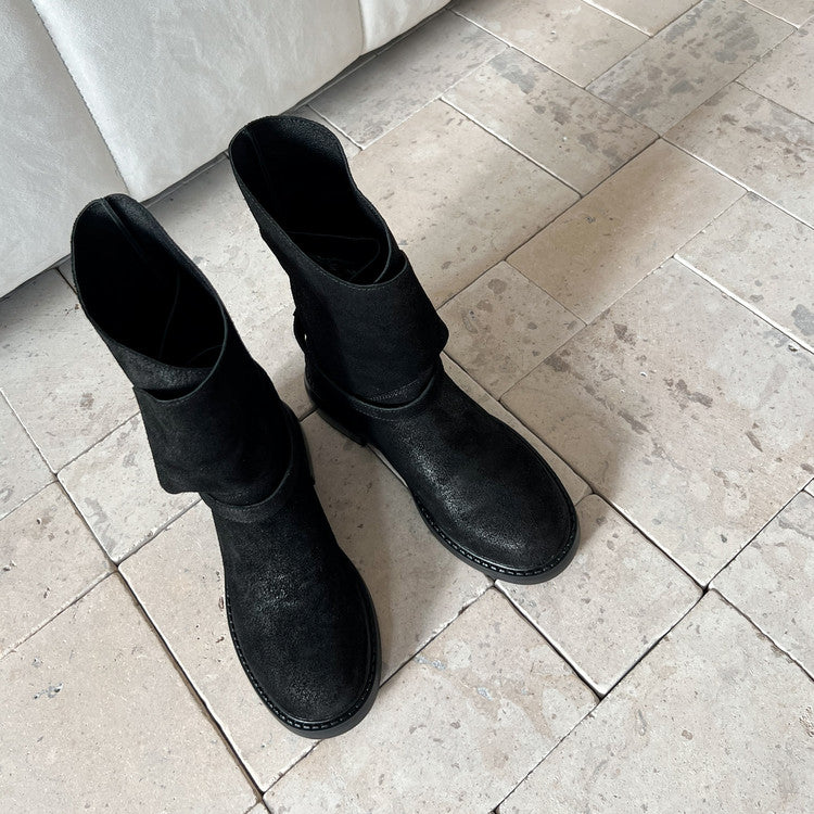 Karin Luna In Stock Spot Goods  Super textured Lazy Style Thick-Soled Ankle Boots