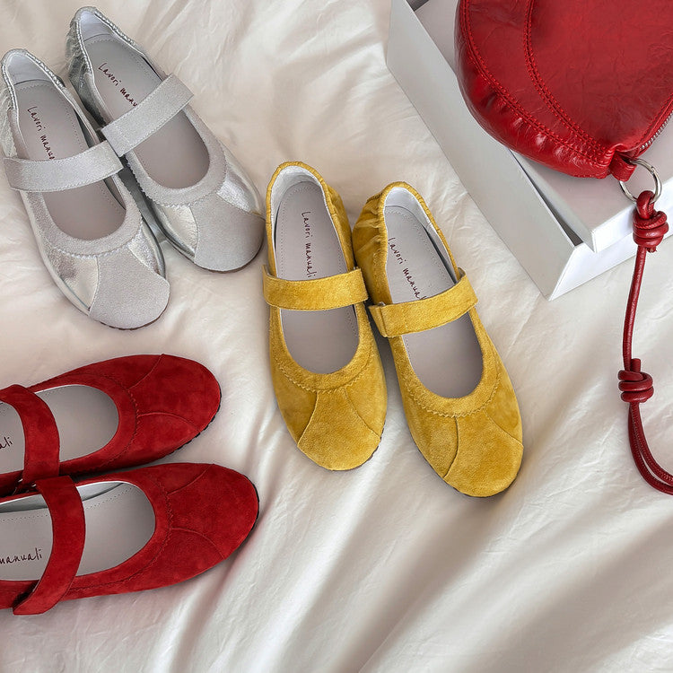 Karin Luna Casual Shoes Series~  In Stock In Stock Magic Tape Round Toe Internal Height Increase Single Strap Flats