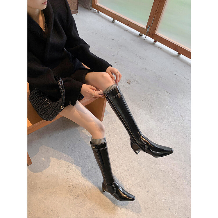Karin Luna In Stock Spot Goods  Vintage Open Stitch Small Square Toe High Heel Side Zipper Riding Boots