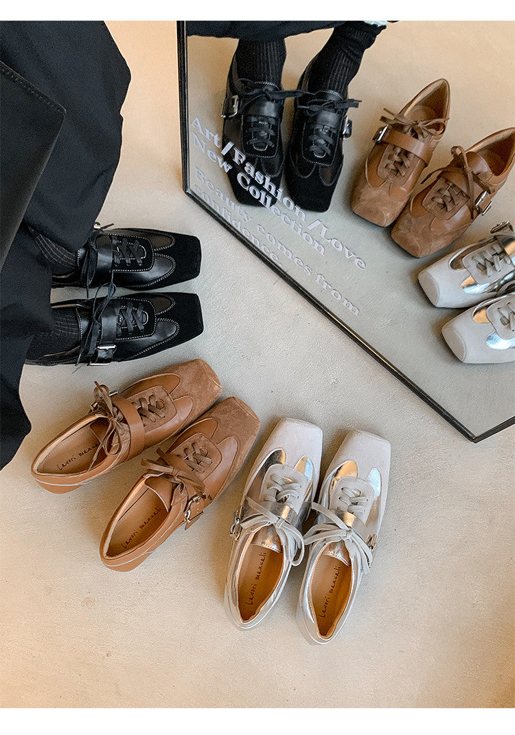 Karin Luna In Stock Spot Goods  Designed retro square-toe ballet shoes with laces