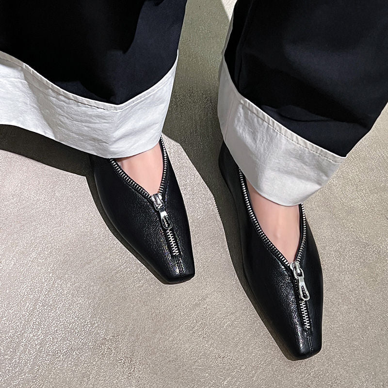 Karin Luna In Stock In Stock ~Basic Versatile Light Luxury Zipper Small Square Toe Flats