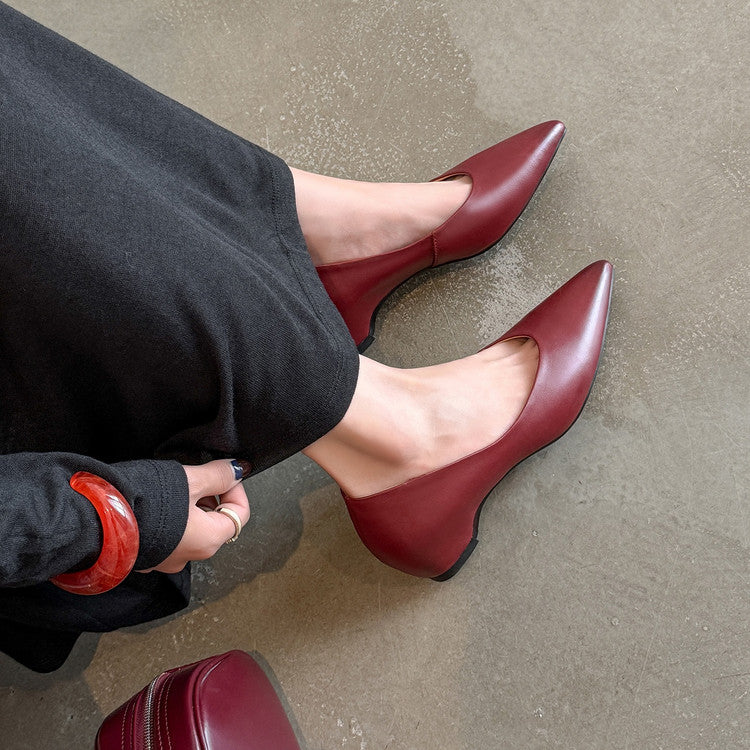 Karin Luna Full Layer Inside and Out~Basic Versatile Retro French Pointed Toe Irregular Heel Single Shoes