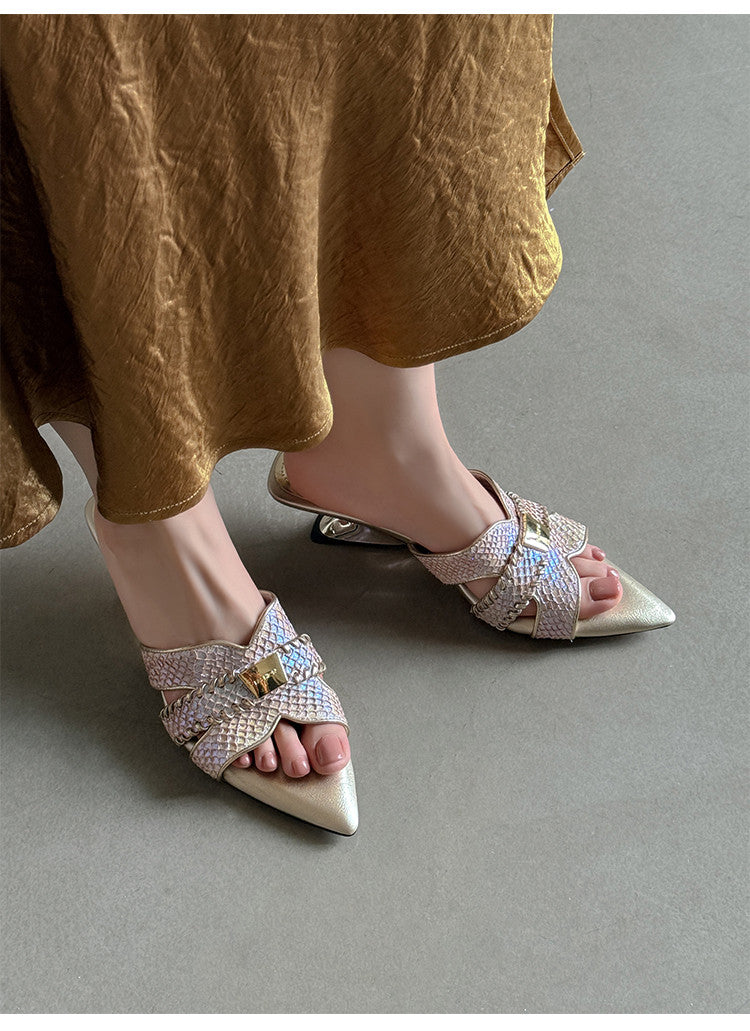 Karin Luna Fish Skin Series~Minimalist Pointed Toe Hot-Selling Unique Heel Slippers