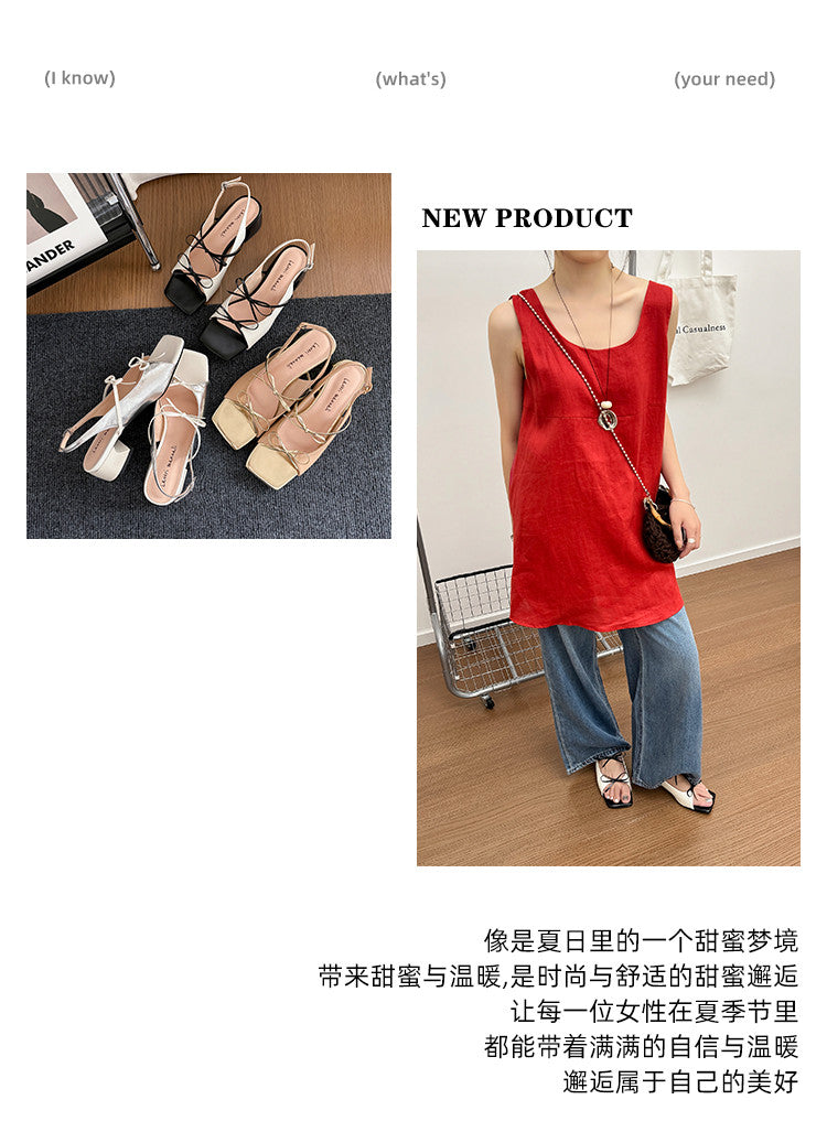 Karin Luna In Stock Spot Goods Square Toe Double Bow Thick Heel Sandals
