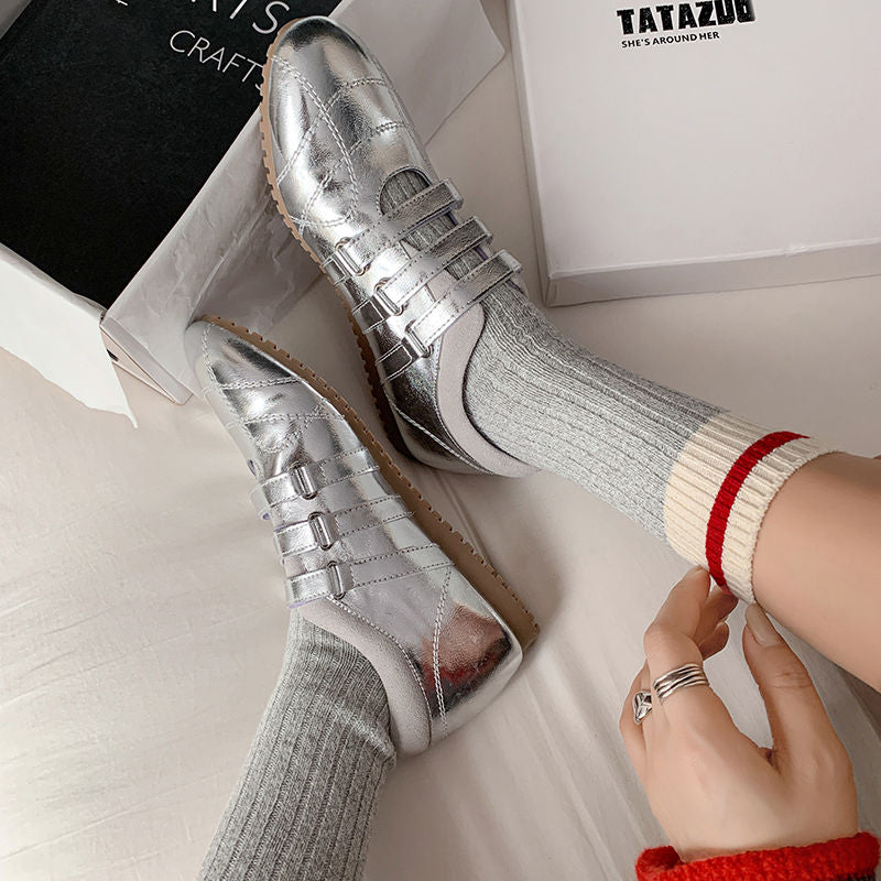 Karin Luna Casual Shoes Series~  In Stock In Stock Magic Tape Round Toe Internal Height Increase Single Strap Flats