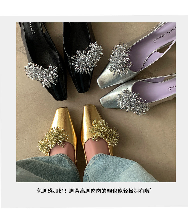 Karin Luna Brilliant Fireworks~Elegant Square-Toed Closed-Toe Chunky Heel Sandals