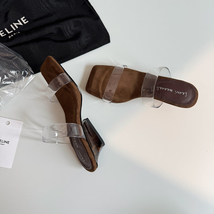 Karin Luna Hot-Selling Amber Element~Spot Goods Spot Goods Transparent tpu   Minimalist Square-Toed One-Strap Slippers