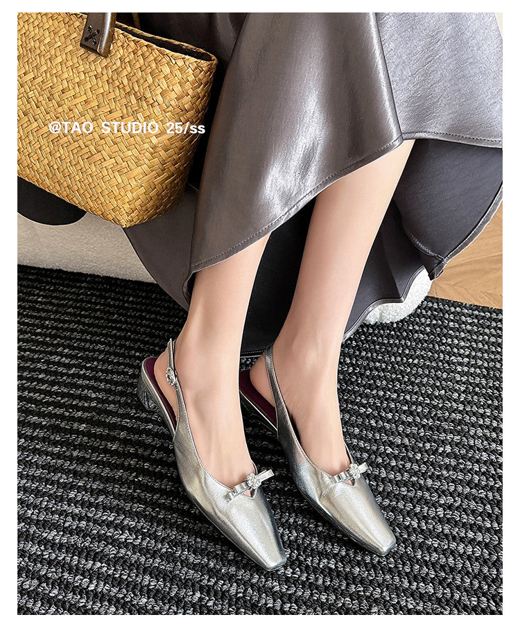 Karin Luna In Stock In Stock Sweet Bowknot Small Square Toe Chunky Heel Closed-toe Elegant Retro Sandals