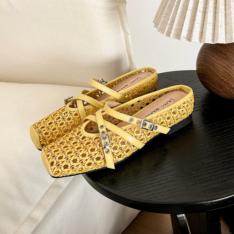 Karin Luna In Stock Spot Goods  Hot-Selling Square-Toe Woven Pig Nose Closed-Toe Slippers