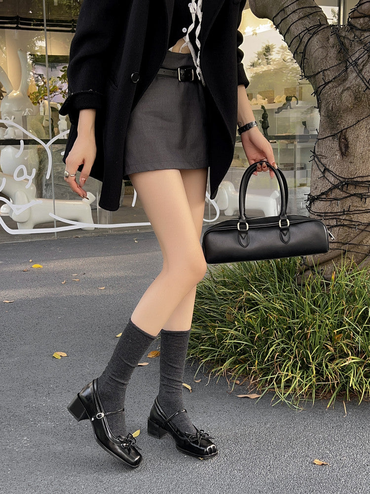 Karin Luna In Stock Spot Goods   One-strap Bowknot Square Toe Chunky Heel Mary Jane Shoes