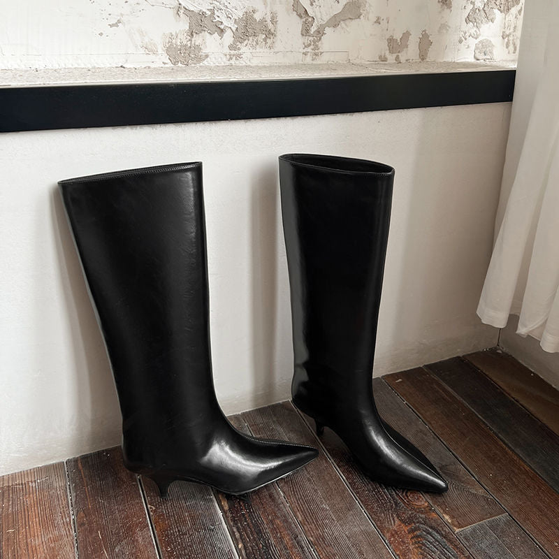 Karin Luna In Stock In Stock    Stunning Elegant Style Kitten Heel Straight Long Boots