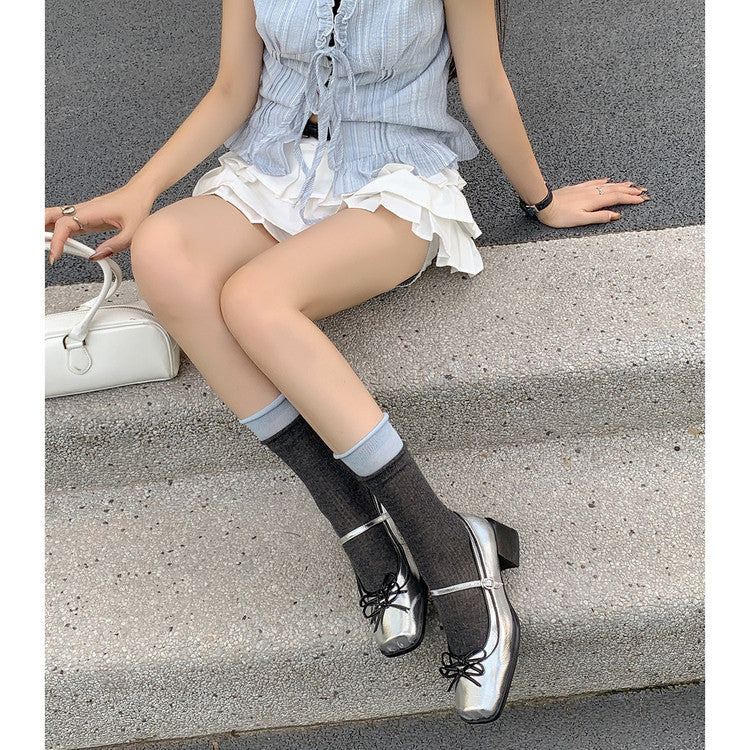 Karin Luna In Stock Spot Goods   One-strap Bowknot Square Toe Chunky Heel Mary Jane Shoes