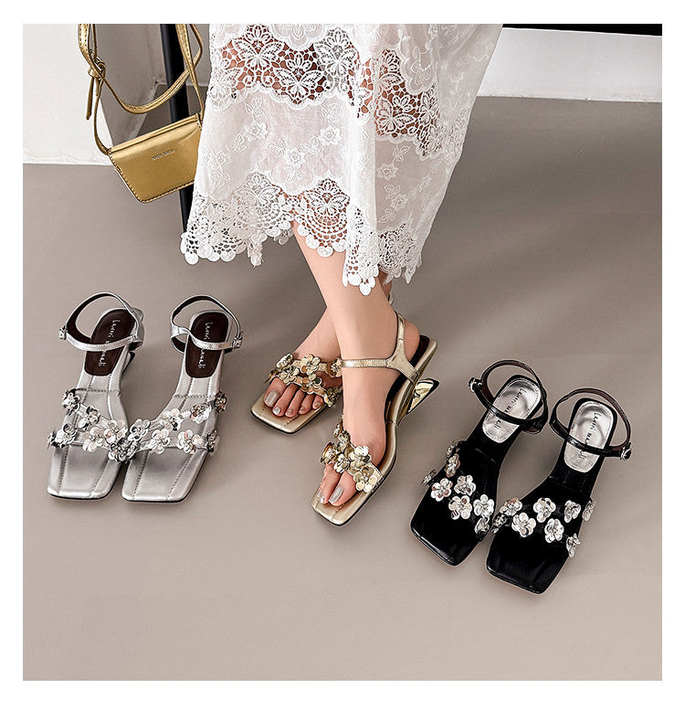 Karin Luna In Stock Spot Goods All the Best Square-Toed Sequin Flower Sandals
