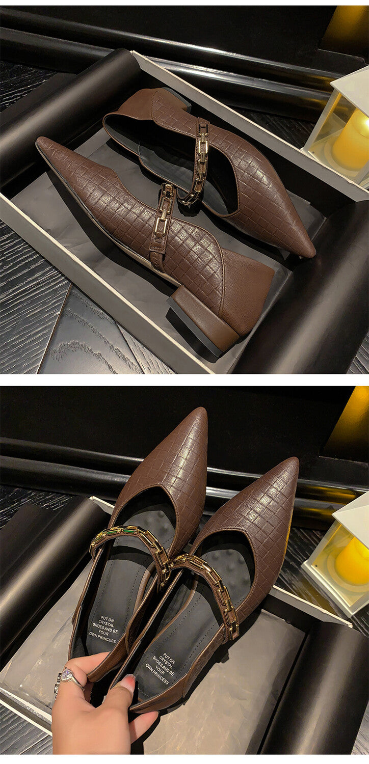 Karin Luna has prepared stock  Metal Fasteners Commuting Style Pointed Toe Chunky Heel Stone Pattern Large Single Shoes