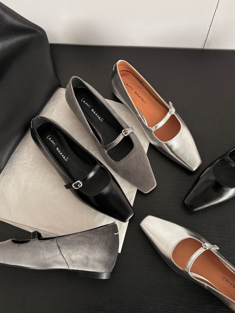 Karin Luna In Stock Spot Goods  Elegant Square-Toe One-Strap Height-Increasing Flats