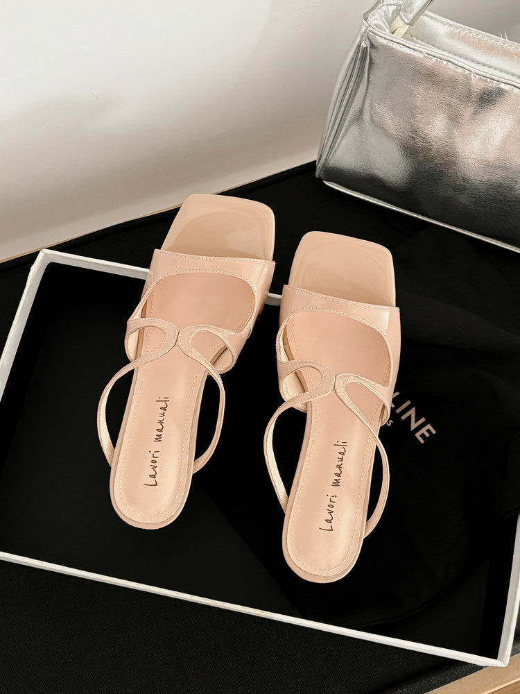 Karin Luna French Retro Square Toe Wrap Strap Open-Toe Slippers