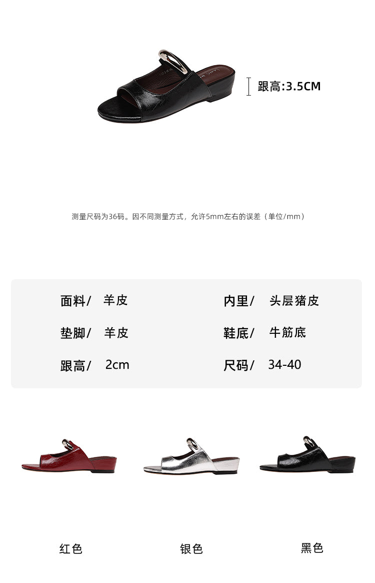 Karin Luna In Stock Spot Goods  Metal Buckle Round Toe Strap Slippers