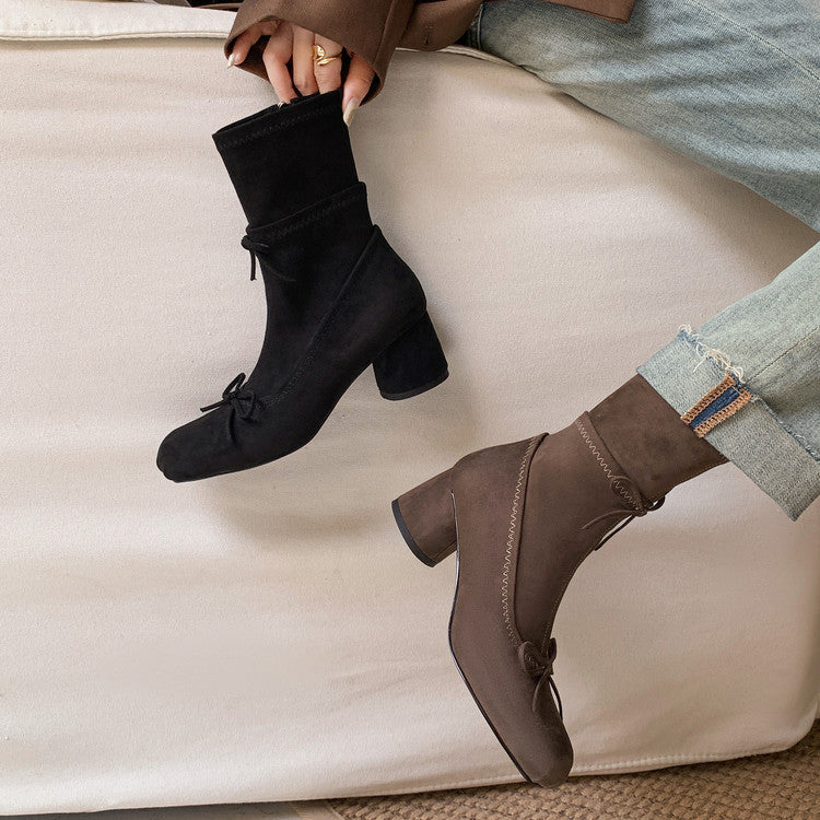 Karin Luna In Stock Spot Goods Hot-Selling Sweet Standard Bow Round-Toe Slim Short Boots