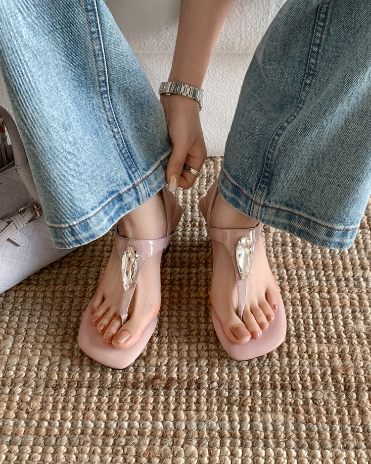 Karin Luna Bestseller Element Square Toe Irregular Heel Super Stable Toe Clip Sandals