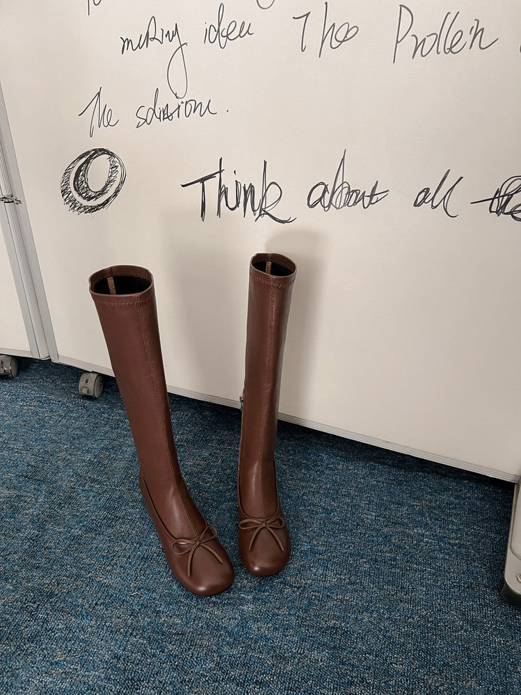 Karin Luna In Stock Spot Goods  Butterfly Knot Round Toe Hidden Heel Boots