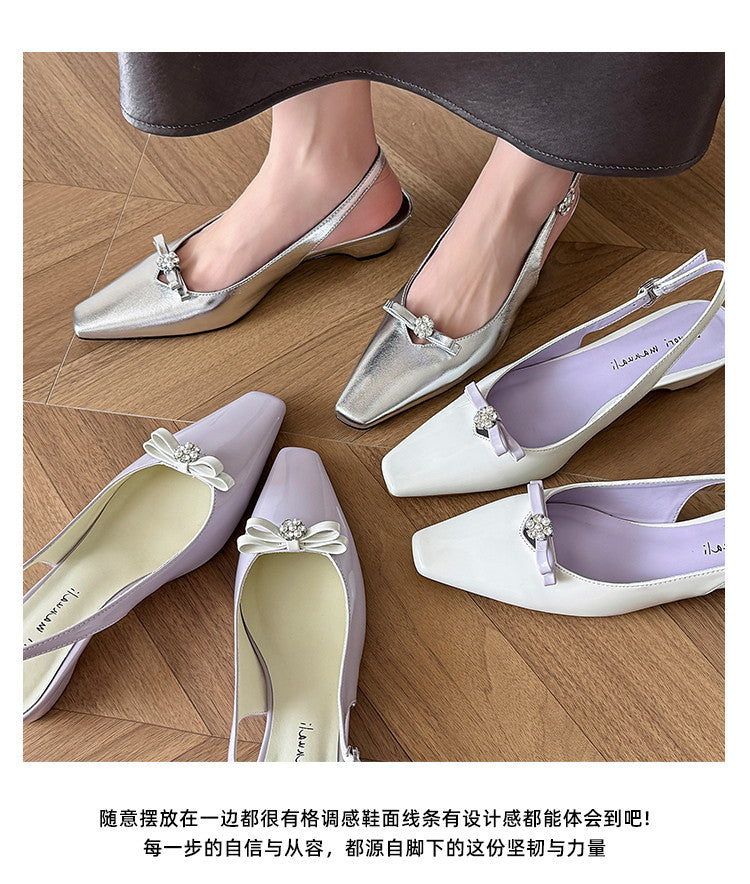 Karin Luna In Stock In Stock Sweet Bowknot Small Square Toe Chunky Heel Closed-toe Elegant Retro Sandals
