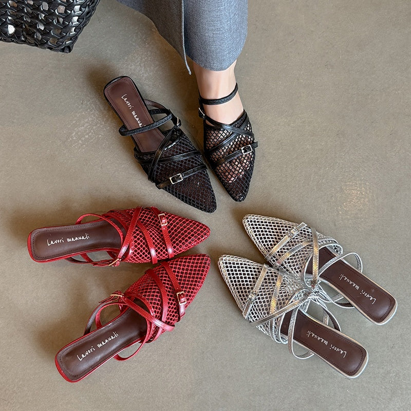 Karin Luna In Stock  Spot Goods  Mesh Series Elegant Closed-Toe Belt Buckle Slippers