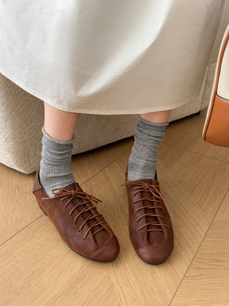 Karin Luna In Stock In Stock   Xiaohongshu Hot-Selling Lace-Up Round-Toe Deep Mouth Single Shoes