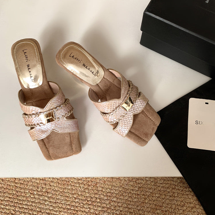 Karin Luna Fish Skin Series~ Hot-selling Square-Toe Slippers with Built-in Traffic