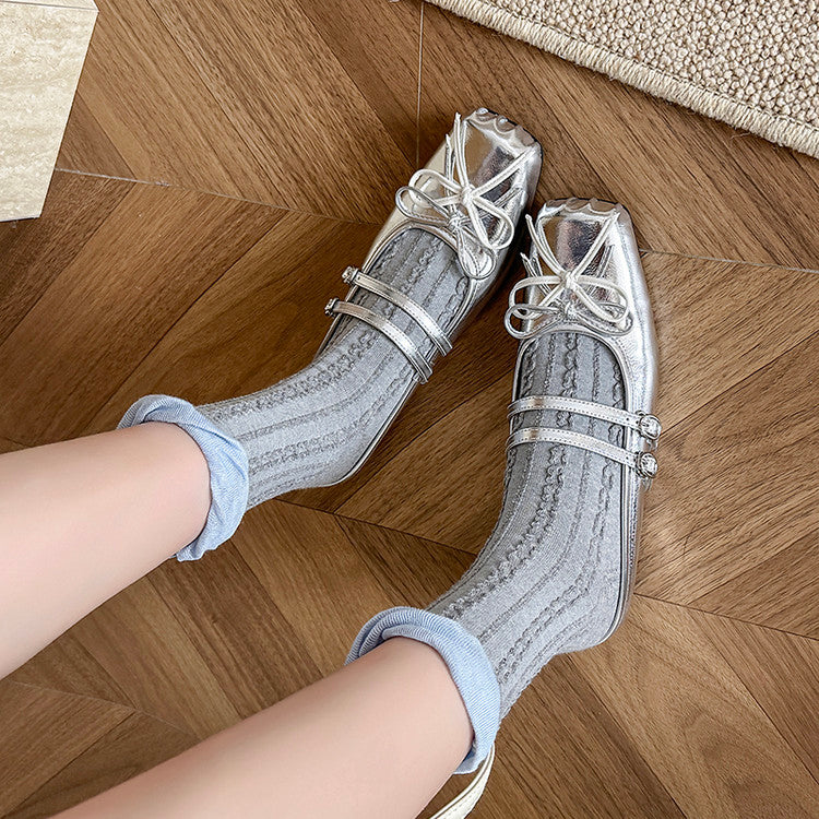 Karin Luna In Stock In Stock   Summer New Sweet Bowknot Color Block Square Toe Height-Increasing Slippers