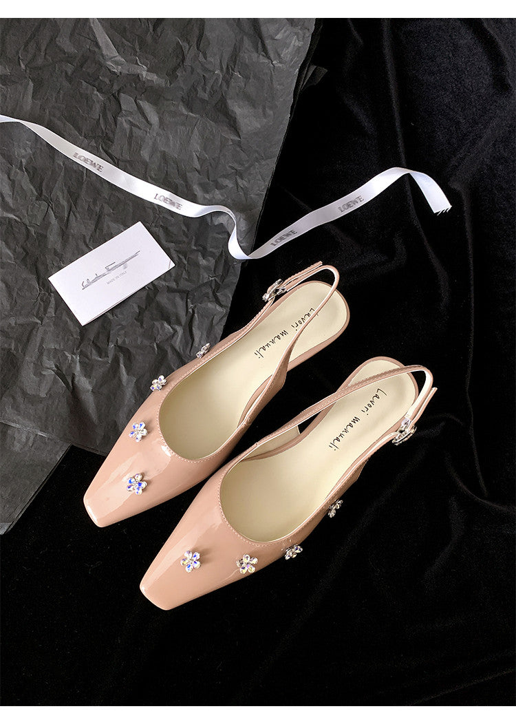 Karin Luna In Stock  Spot Goods  Rhinestone Small Square Toe Closed-Toe Sandals