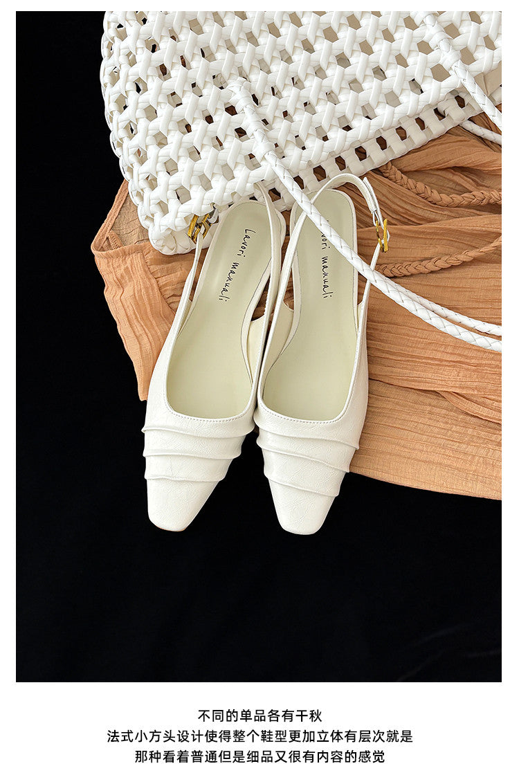 Karin Luna French Retro Square Toe Wrinkled Closed-Toe Sandals