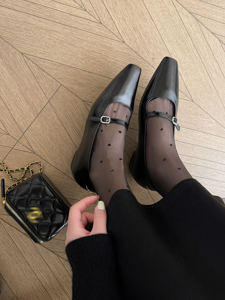 Karin Luna In Stock Spot Goods  Elegant Square-Toe One-Strap Height-Increasing Flats