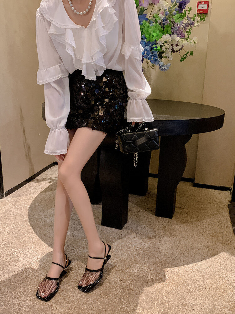Karin Luna Highlights Fairness~In stock  Closed-Toe Diamond Mesh Unisex Convertible Sandals