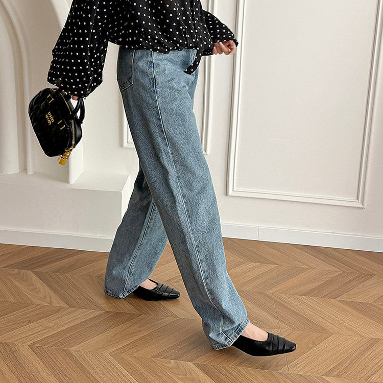 Karin Luna French Retro Square Toe Wrinkled Closed-Toe Sandals