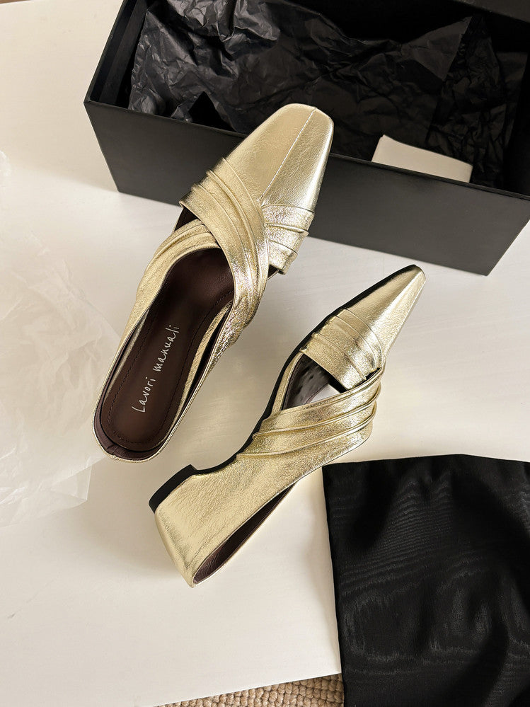 Karin Luna In Stock In Stock Basic Elegant Fairy Style Small Square Toe Sheepskin Slippers