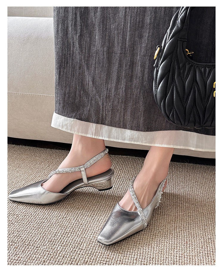 Karin Luna In Stock In Stock  Fresh Summer Vibes  Rhinestone Small Square Toe Elegant Closed-Toe Sandals