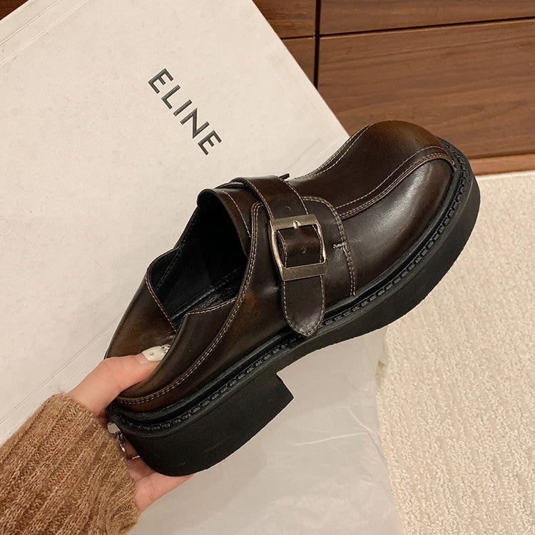 Karin Luna In Stock Spot Goods Metal Round Toe Cow Leather Thick Sole Flats